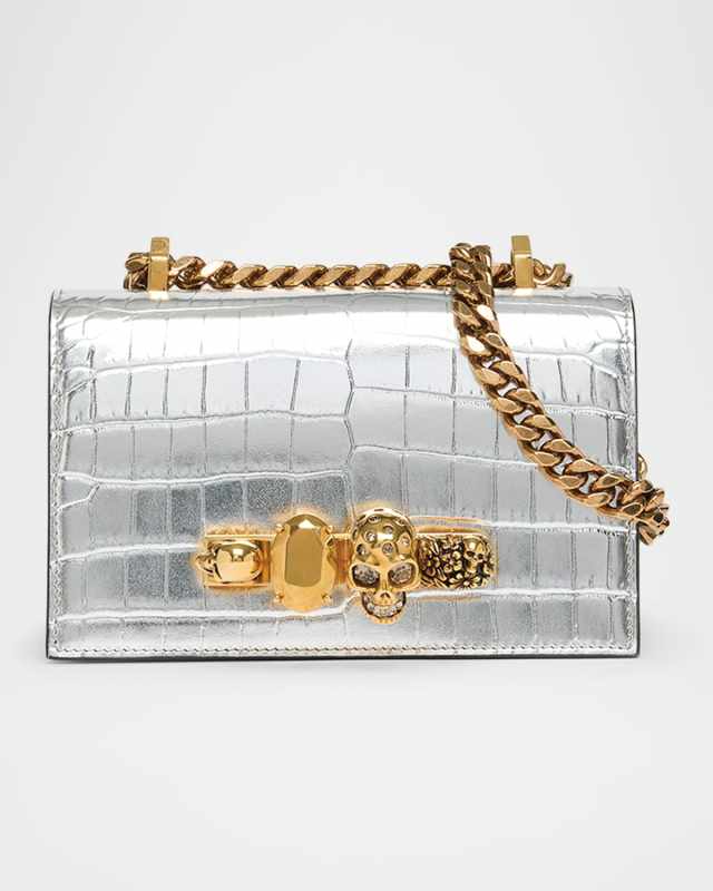 Mini Jeweled Croc-Embossed Satchel Bag